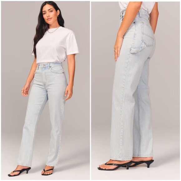 Abercrombie & Fitch 90s Straight Ultra High Rise Carpenter Jean Light Wash 26R - Picture 7 of 14